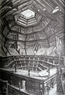 Sur les pas de Borges, Erik Desmazieres visite la Bibliothèque de Babel